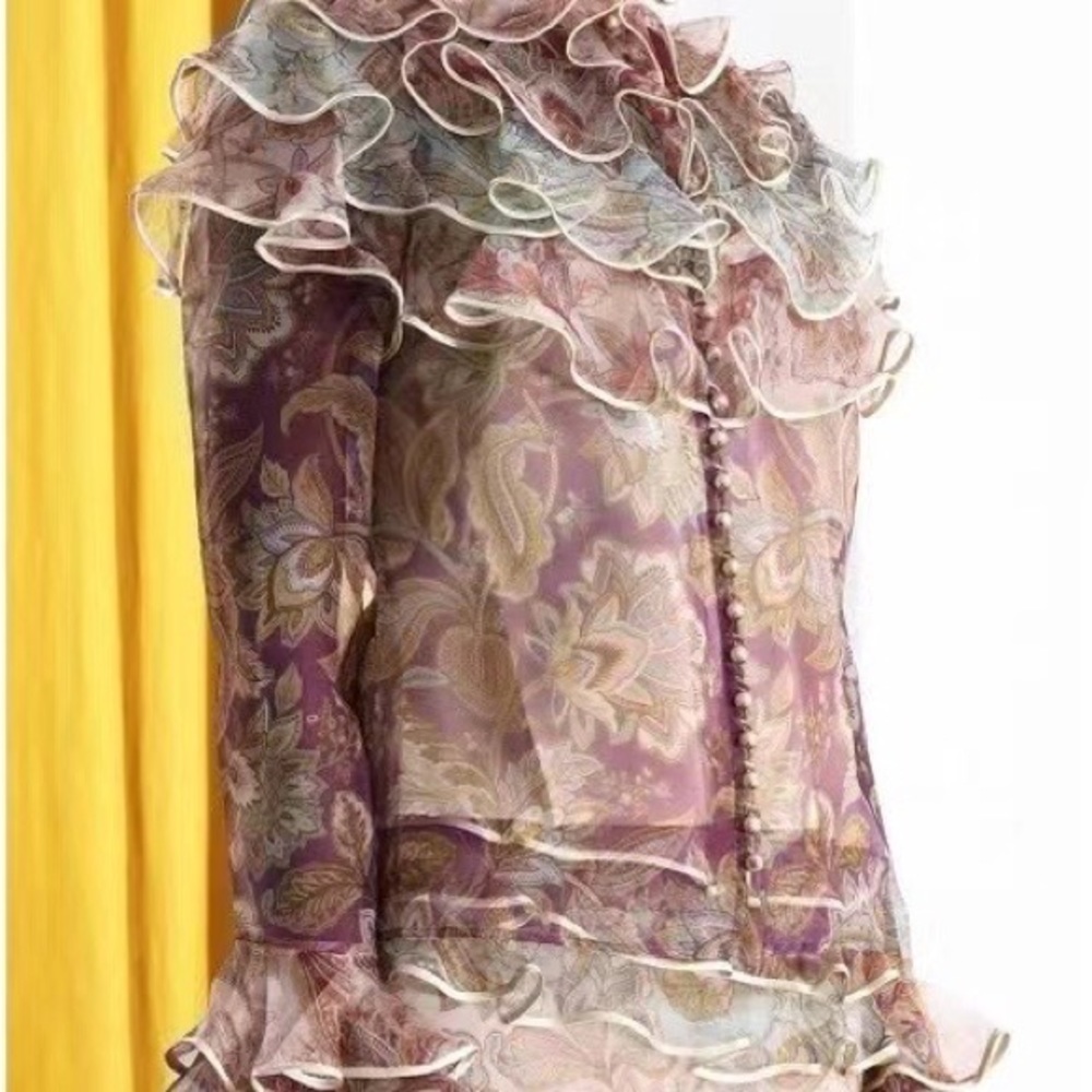 NWT Zimmermann Luck Serial floral printed blouse fabric silk-organza size 0